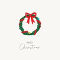 Simple cozy hand drawn Christmas wreath greeting card
