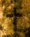 Simple cross symbol, pencil drawing on abstract background.