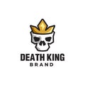 Simple Crowned king skull logo vector, death king with royal gold crown mascot