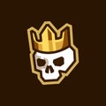 Simple Crowned king skull logo vector, death king with royal gold crown mascot