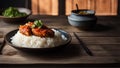 a simple cuisine of white rice and fried chicken served with vegetables