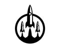Simple cute detail vector illustration of rocket space shuttle on launch