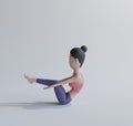 Simple and cute flat-themed female character 3D Rendering Yoga Boat Pose