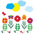 simple cute floral design with sun and clouds above