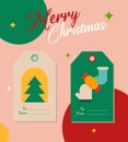 Simple and Cute Geometric Illustration for Christmas Gift Tags and Labels. Christmas Tree, Socks, Candy, Glove Illustration