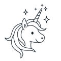 Simple cute magic unicorn line cartoon illustration isola