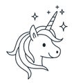 Simple cute magic unicorn vector line cartoon illustration isolated on white background. Fantasy mythical creature Icon, coloring Royalty Free Stock Photo