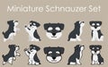 Simple and cute Miniature Schnauzer illustrations set