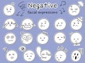 Simple and cute negative facial expression icon set. Illustration of black-and-white hand-drawn sticker-style design