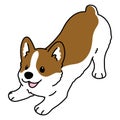 Simple and cute outlined illustration of Corgi being playful