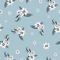 Simple cute pattern with small white flowerson pastel blue