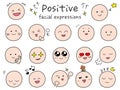 Simple and cute positive facial expression icon set. Color pictogram style illustration