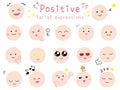 Simple and cute positive facial expression icon set. Colored flat design illustration