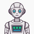 Simple, cute robot with teal eyes and green screen, set on a plain white background Royalty Free Stock Photo