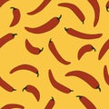 Simple cute seamless pattern with red chilly peppers on tellow background. Made in vector