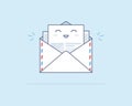 Simple cute smiling post letter on light blue