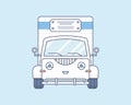 Simple cute smiling truck on a light blue