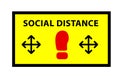 Simple Cutting Sticker, Vector Rectangle Warning, physical or social distance, Prevention from Covid-19 virus pandemic