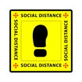 Simple Cutting Sticker, Vector Square Warning, physical or social distance, Prevention from Covid-19 virus pandemic transmission