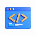 Simple 3D blue coding window interface icon on transparent background Royalty Free Stock Photo