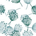 Simple dandelion silhouette seamless pattern. Blowball botanical background. Abstract floral wallpaper Royalty Free Stock Photo