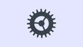 Simple dark gray cogwheel icon with three spokes on a light blue background Royalty Free Stock Photo