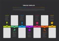 Simple dark timeline process infographic with color blocks and photo placeholders