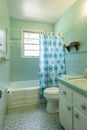 Simple dated 1950s bathroom with green tile.