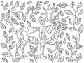 Wild simple deer and leaves coloring book page for kids and adults.