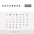 Simple design of December 2020 calendar template Royalty Free Stock Photo