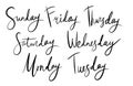 Simple Design Element Lettering Collection Days Of The Week Brush Black Letters Hand Style Calligraphy Sticker Print Logo