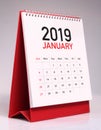 Simple desk calendar for January 2019