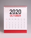 Simple desk calendar 2020 - October Royalty Free Stock Photo