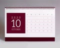 Simple desk calendar 2020 - October Royalty Free Stock Photo