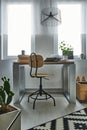 Simple desk and wooden chair