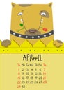 Simple digital cute dog calendar for April 2018.