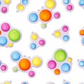Simple dimple seamless pattern. Cute colorful cartoon style antistress sensory toy, bubble fidget, pop it accessory