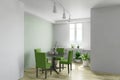 Simple dining room interior with furniture, 3d render