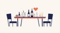 Romantic Dinner Setting Wine Bottles, Glasses, Heart, and Chairs Royalty Free Stock Photo