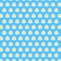 Simple Ditsy fabric pattern of small white daffodils and light blue forget-me-nots on a light blue background