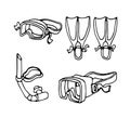 Simple diving equipment set, breathing tube, mask & rubber fins for underwater swimming