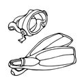 Simple diving equipment set, mask & rubber fins for underwater swimming