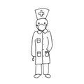 Simple doctor character in uniform isolated on white background. Hand drawn simple vector illustration