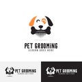 Simple dog bites bone hair comb logo design, pet grooming logo concept vector template icon Royalty Free Stock Photo