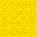 Simple Donut Outline Pastry Illustration Yellow Monochrome Seamless Pattern