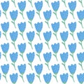 Simple doodle blue tulip pattern. Cute flower seamless background. Summer wallpaper.