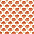 Simple doodle cute amanita pattern. Fly agaric hand drawn seamless background.