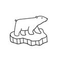 Simple doodle drawings with polar bear on iceberg. Vector illustration isolated on white background