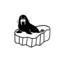 Simple doodle drawings with walrus on iceberg. Vector illustration with arctic animal isolated on white background
