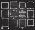 Simple doodle frames and dividers set on a chalkboard with ropes Royalty Free Stock Photo